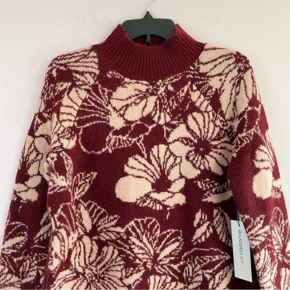 NEW Liz Claiborne Mock Neck Floral Pullover Knit Sweater - Picture 4 of 8